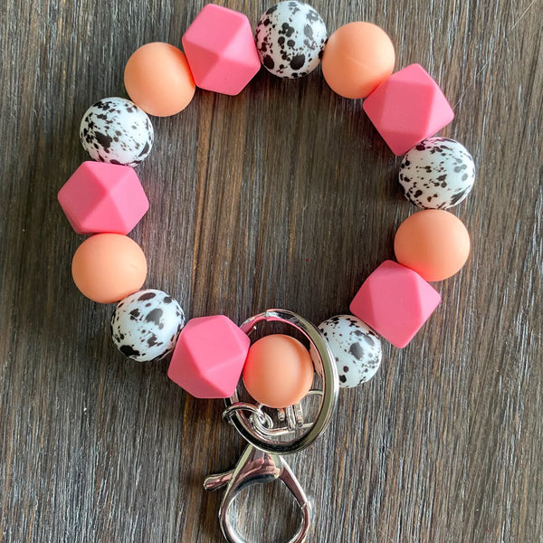 Coral/Cow Print Keychain