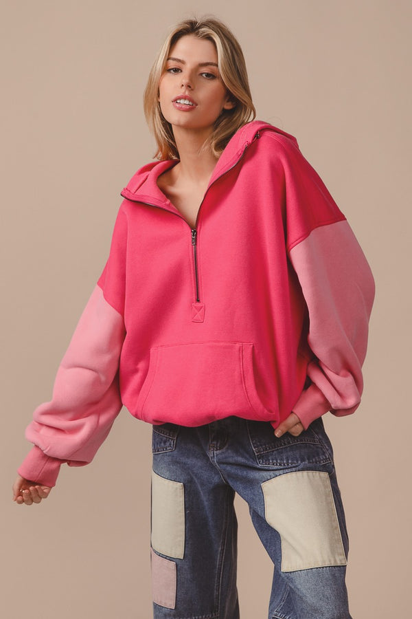 Color Block Hoodie with Elastic Band
