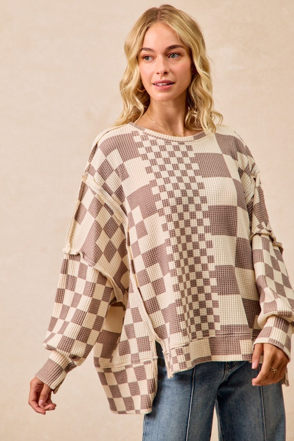 Oversized Checkered Waffle Sweater- 2 Color Options