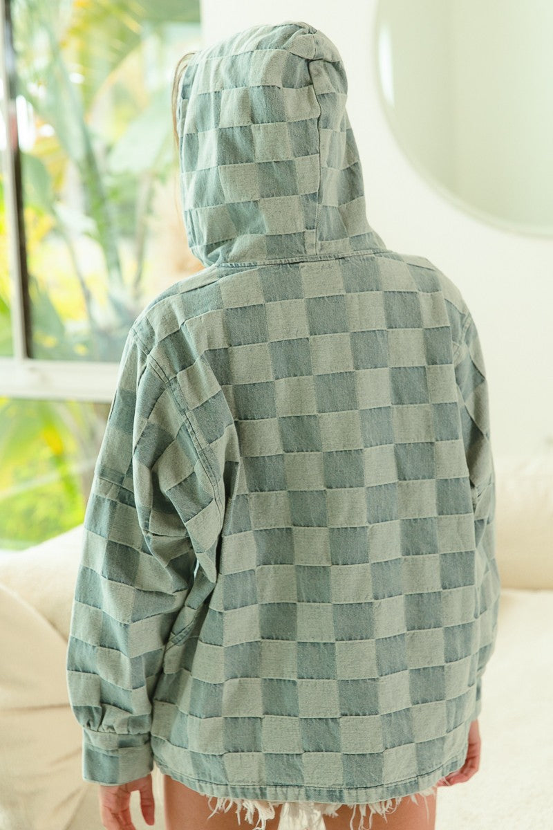 Washed Denim Half Zip Hoodie