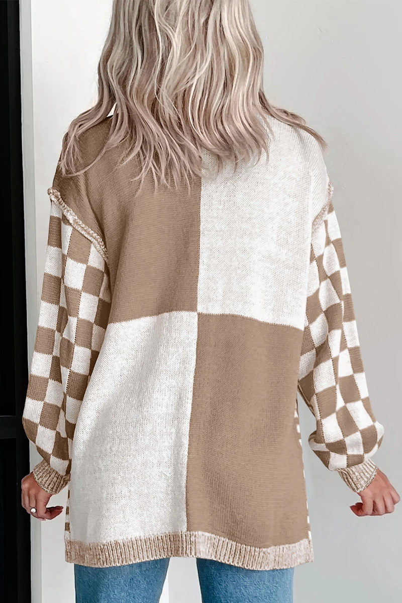 Checkered Patchwork Cardigan