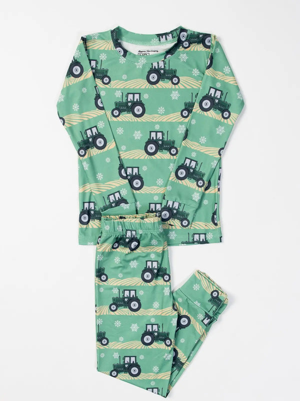 Green Tractor Christmas Toddler/Youth Bamboo Jammies | AFC