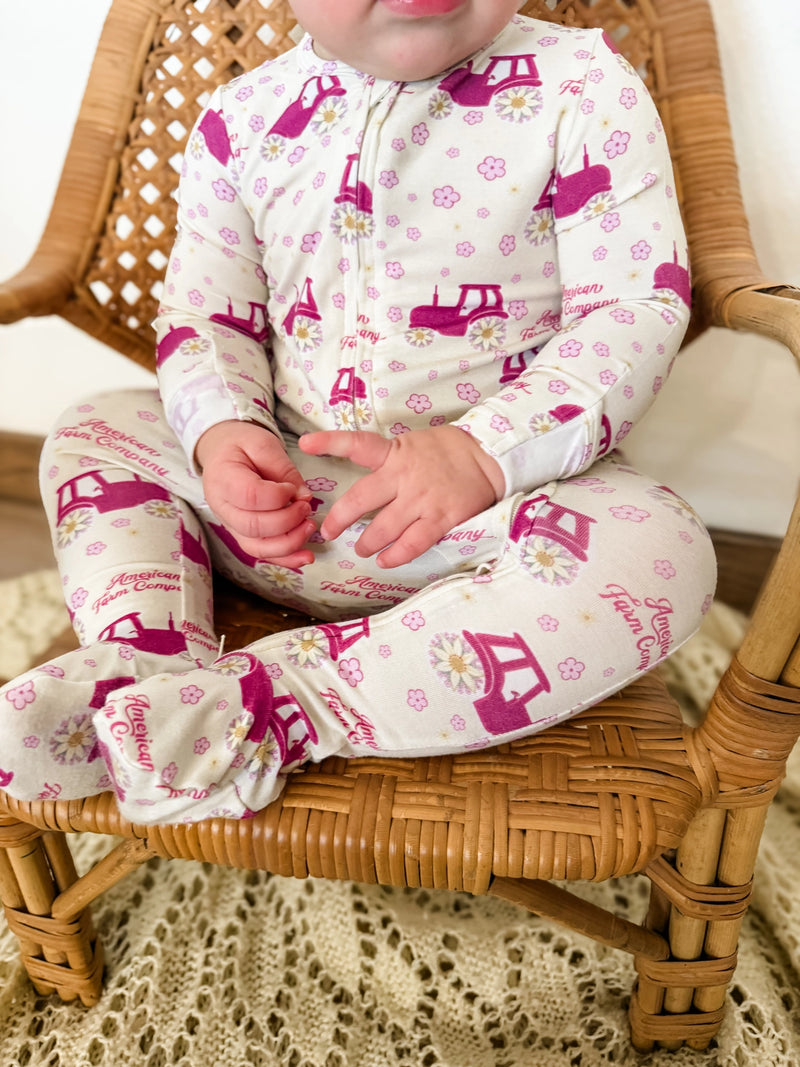 AFC | Floral Tractor Bamboo Footie Pajamas