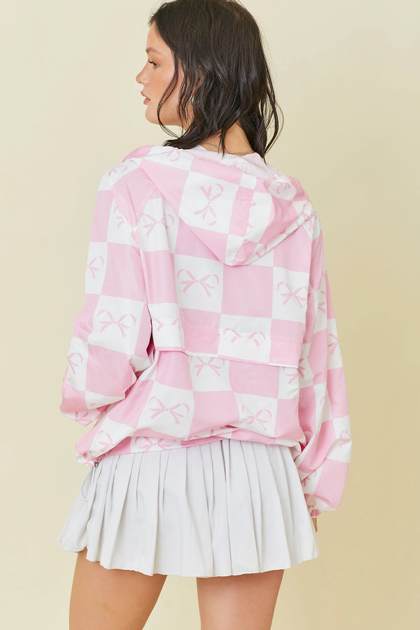 Coquette Checker Bow Windbreaker- Light Pink