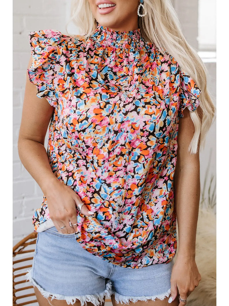Floral Flutter Sleeve Blouse