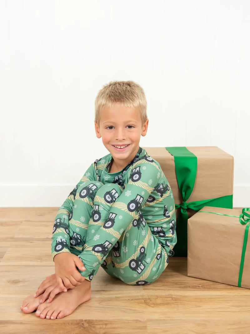 Green Tractor Christmas Toddler/Youth Bamboo Jammies | AFC
