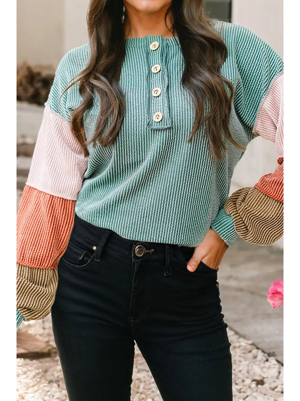 Twisted Ribbed Knit Color Block Top