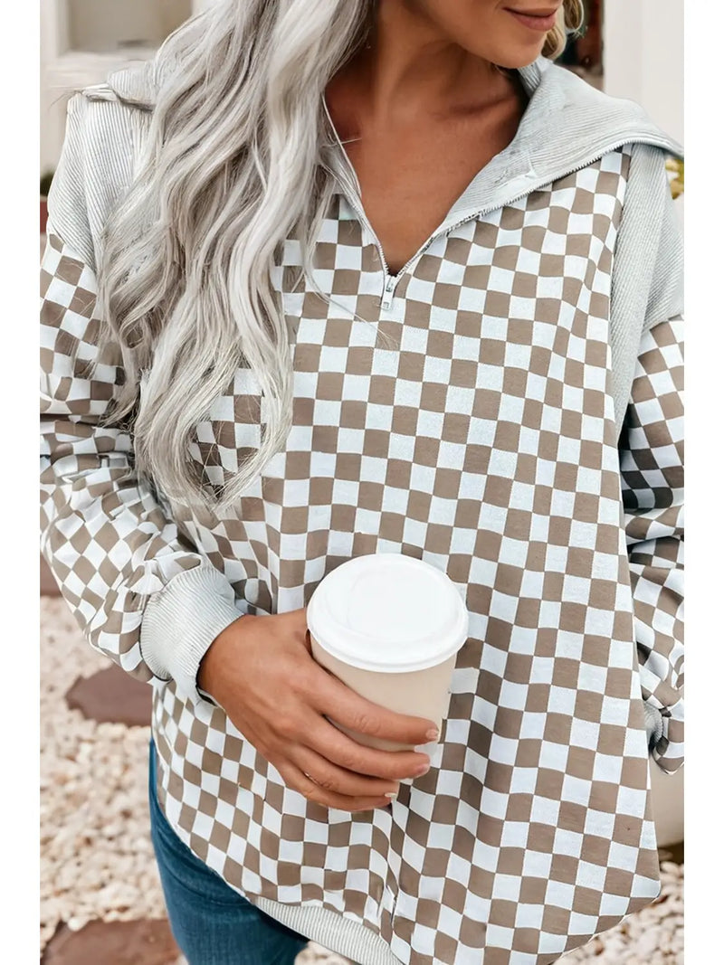 Checkered 1/4 Zip Sweatshirt
