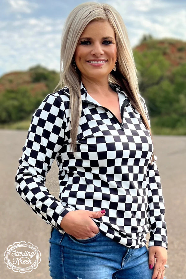 Round the Track Pullover-Checkerd