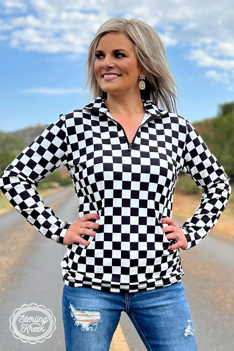 Round the Track Pullover-Checkerd