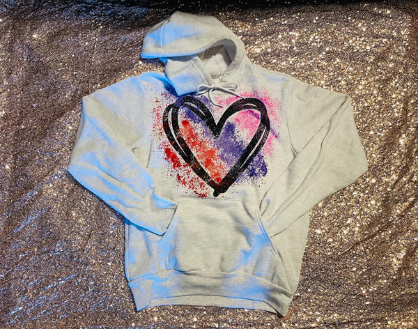 Splatter Heart Hoodie - Athletic Heather