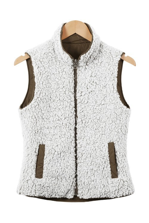 Reversible Sherpa Padded Puffer Vest with Pockets