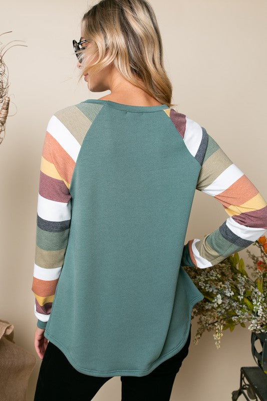 Terry Solid Multi Strip Color Top