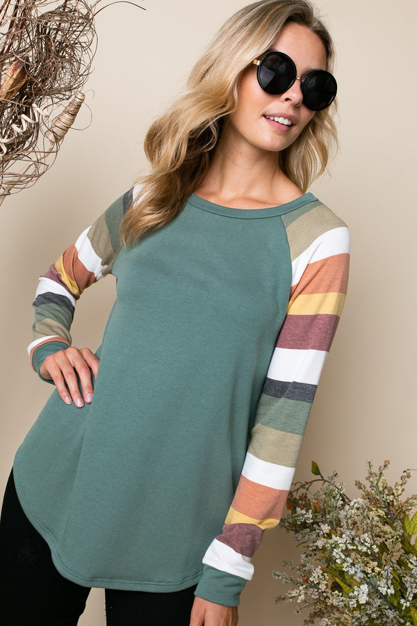 Terry Solid Multi Strip Color Top