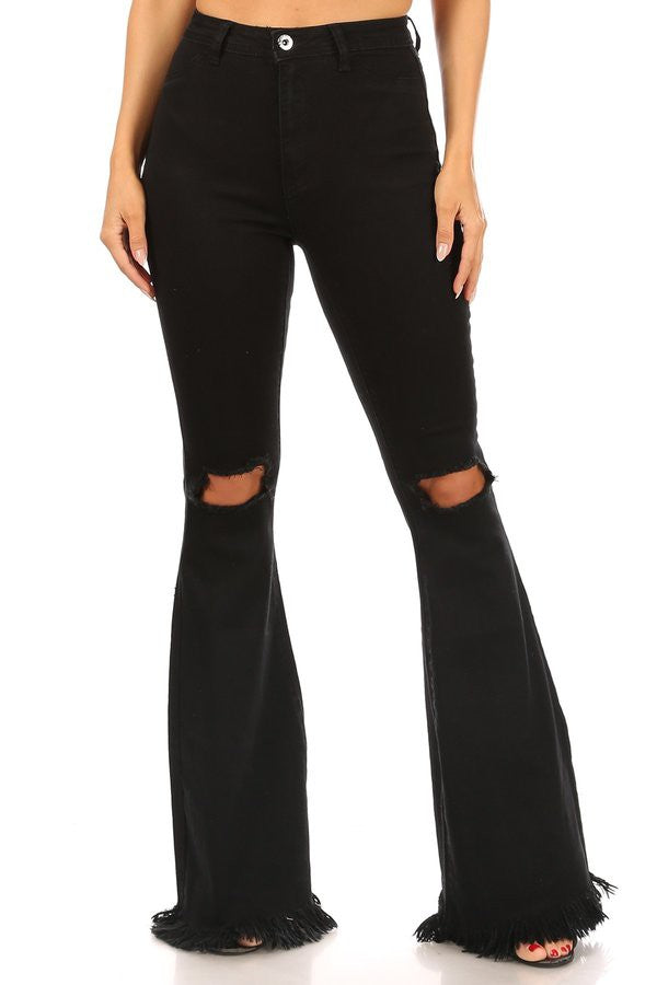 Wide Flare Bell Bottom Jeans - Black