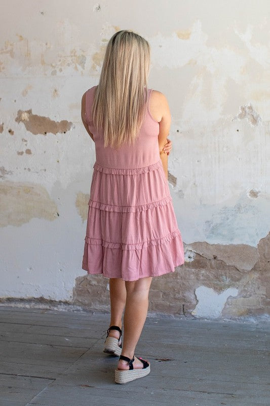 Sleeveless Tiered Chambray Dress