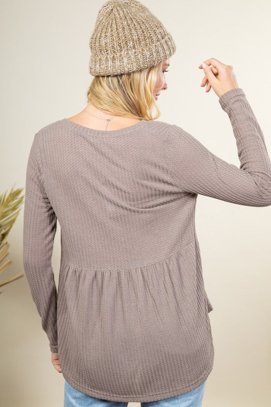 Solid Waffle Knit Button Down Comfy Top