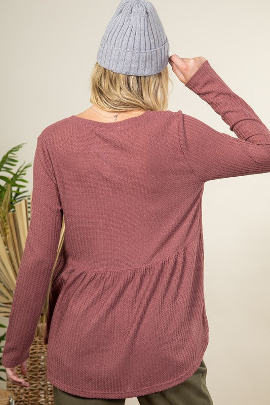 Solid Waffle Knit Button Down Comfy Top