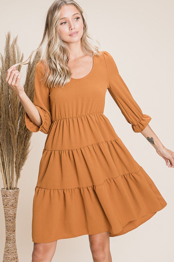 3/4 Sleeve Tiered Style Dress