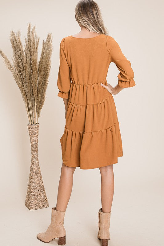 3/4 Sleeve Tiered Style Dress