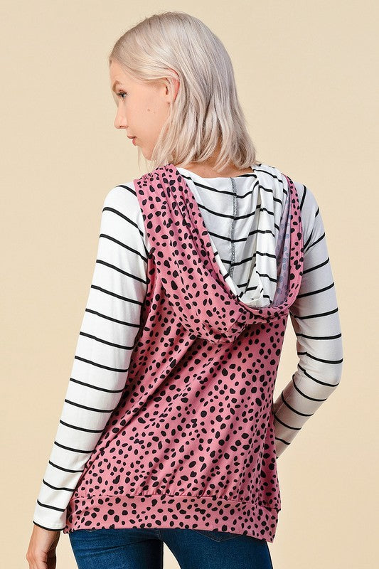 Fabric Mix Hoodie Tunic Top