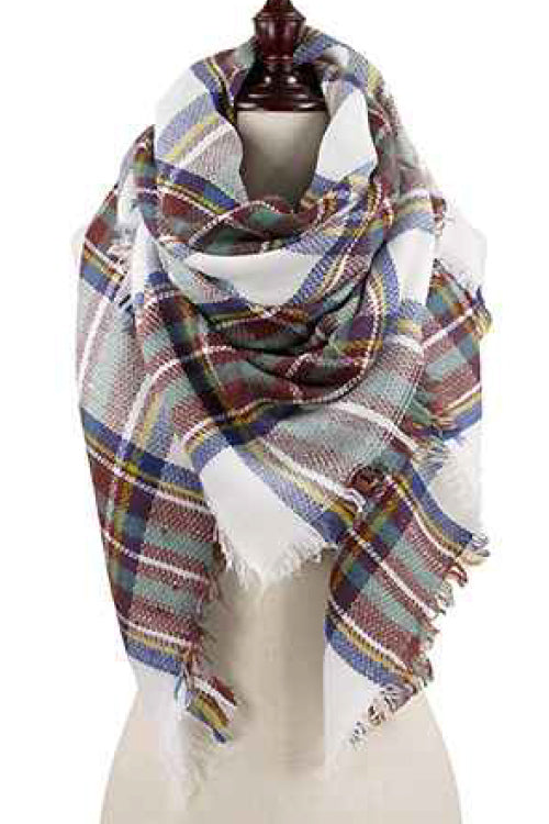 Blue Plaid Blanket Scarf