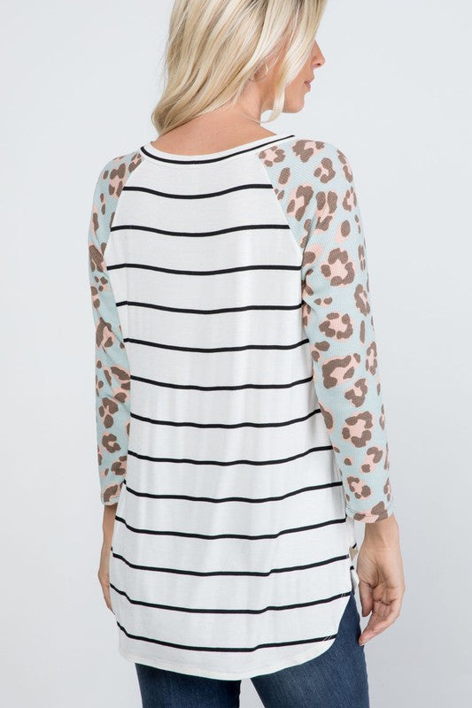 Animal Print Sleeve Baseball Top