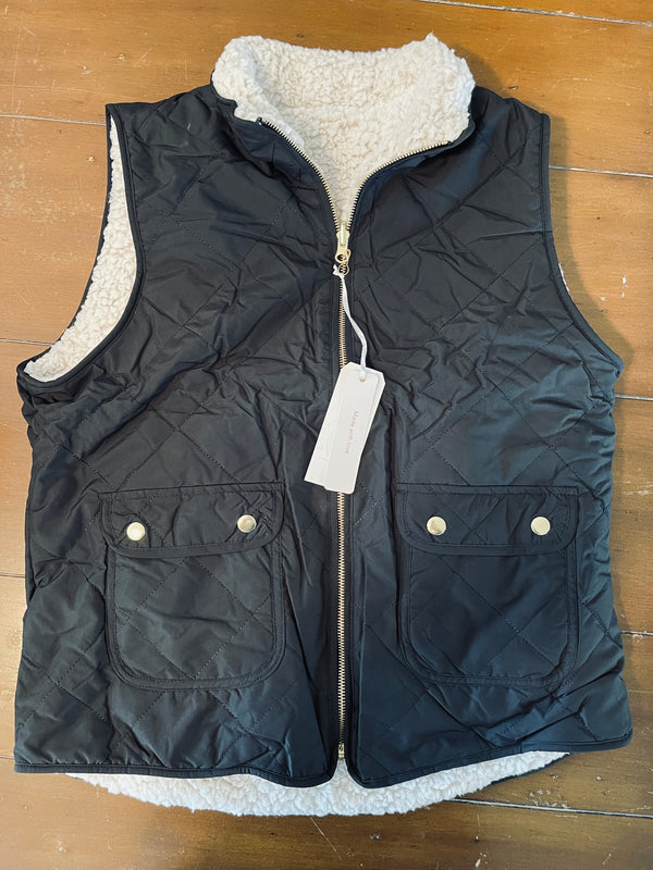 Reversible Sherpa Padded Puffer Vest with Pockets