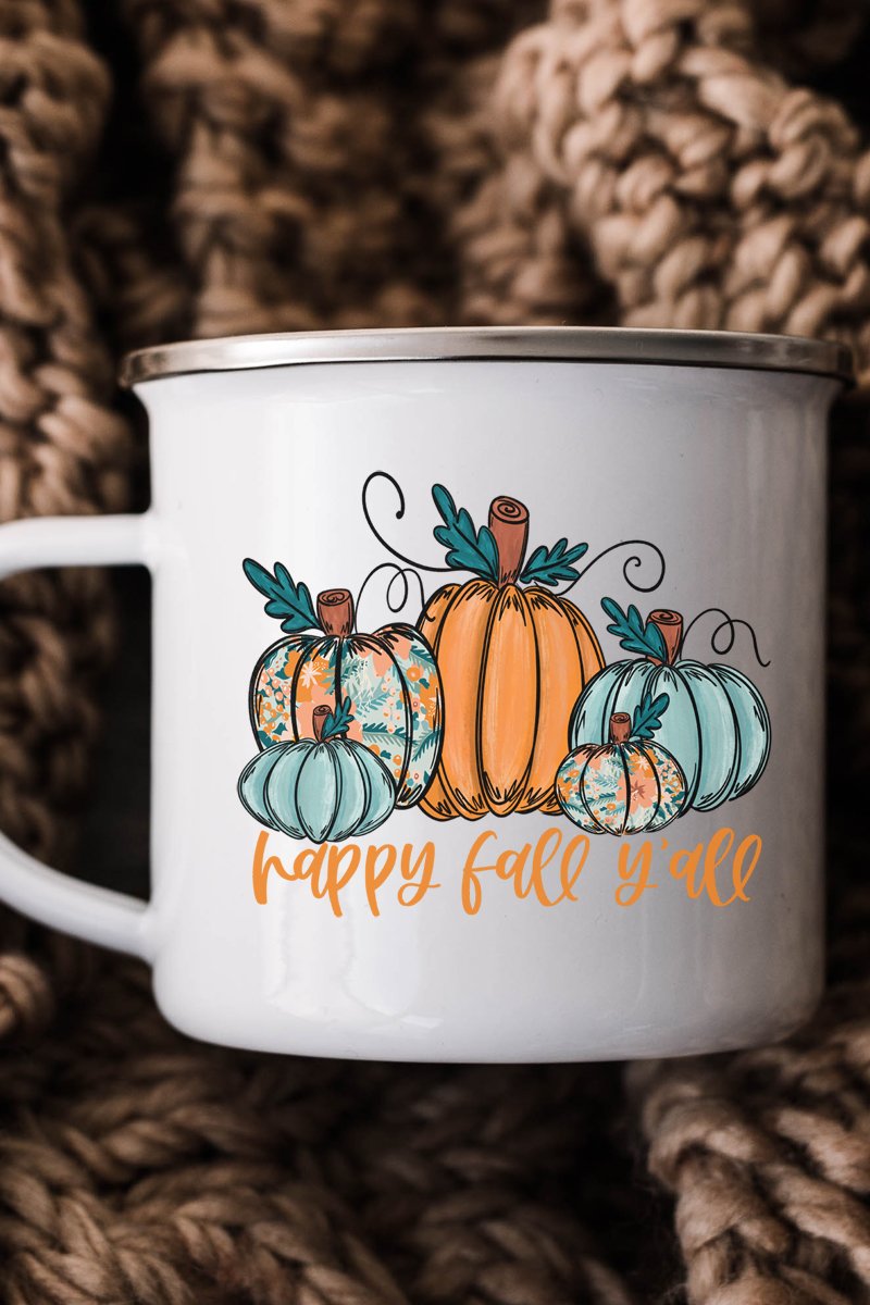 Turquoise Pumpkins Happy Fall Y'all Campfire Mug