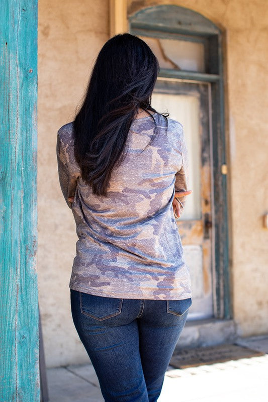 Printed Sequin Pocket Tee - Camo