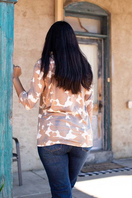 Printed Sequin Pocket Tee - Cow Print