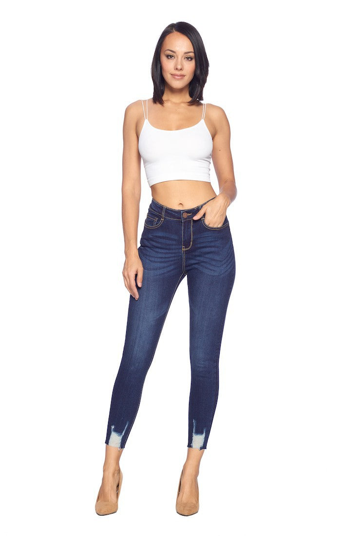 High Rise Ankle Stretch Jeans Raw Hem (2 Colors)