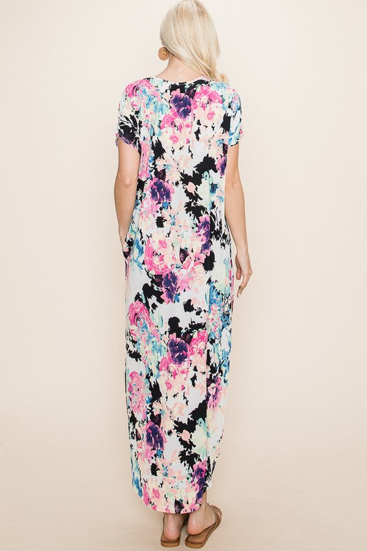 Floral Print Short Sleeve Maxi Dress