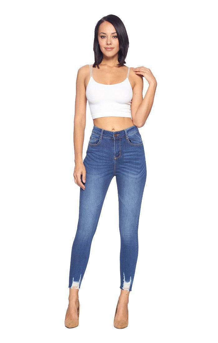 High Rise Ankle Stretch Jeans Raw Hem (2 Colors)