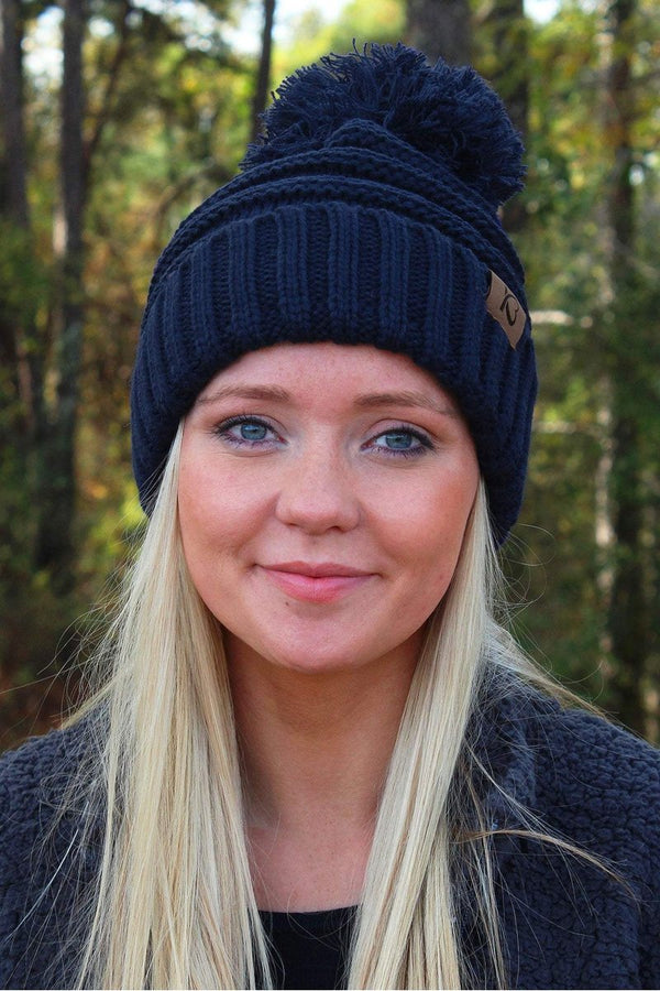 Snowball Fight Pom Pom Beanie - Navy