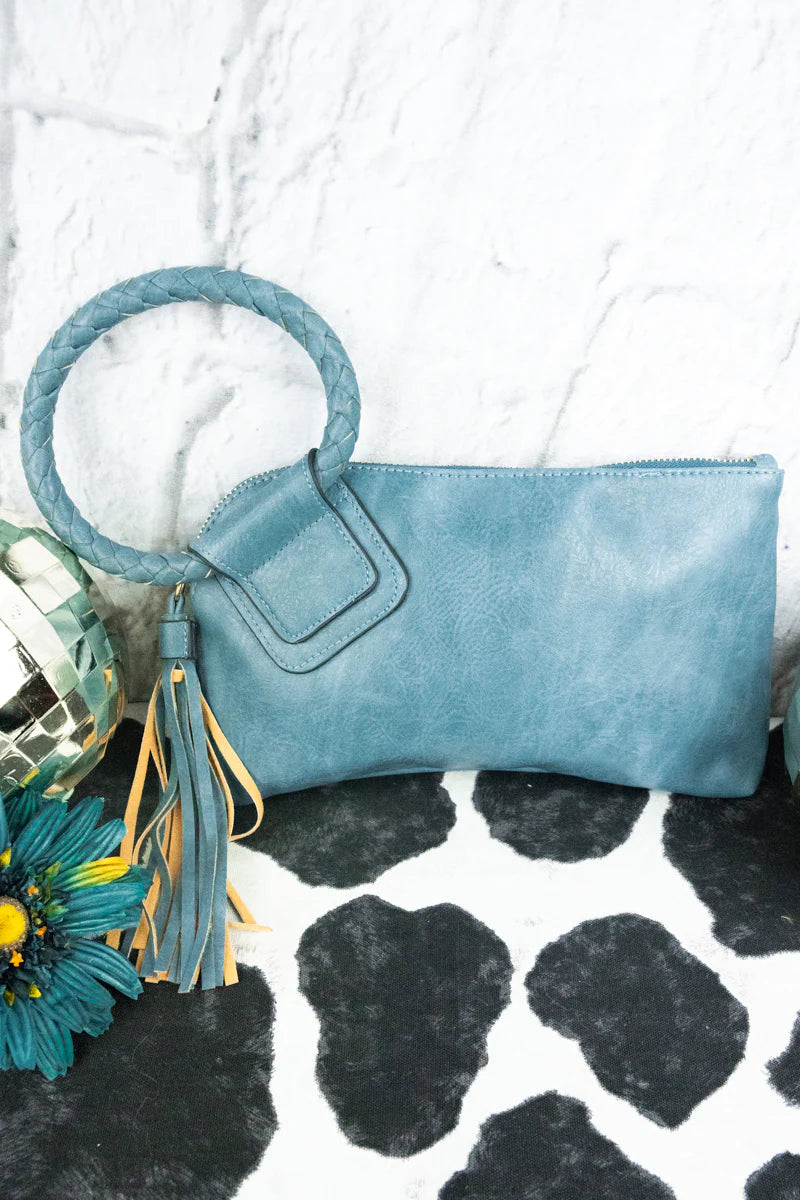 Faux Leather Bangle Clutch -Blue